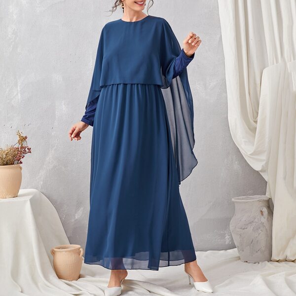 

Chiffon Zip Back Cape Overlay Dress, Dusty blue