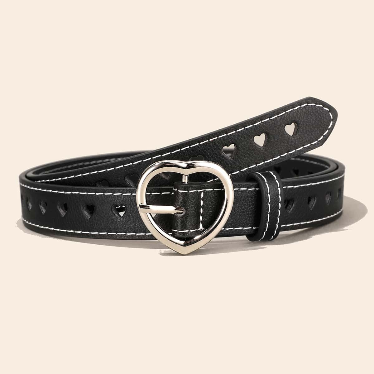 

Grommet Heart Buckle Belt, Black