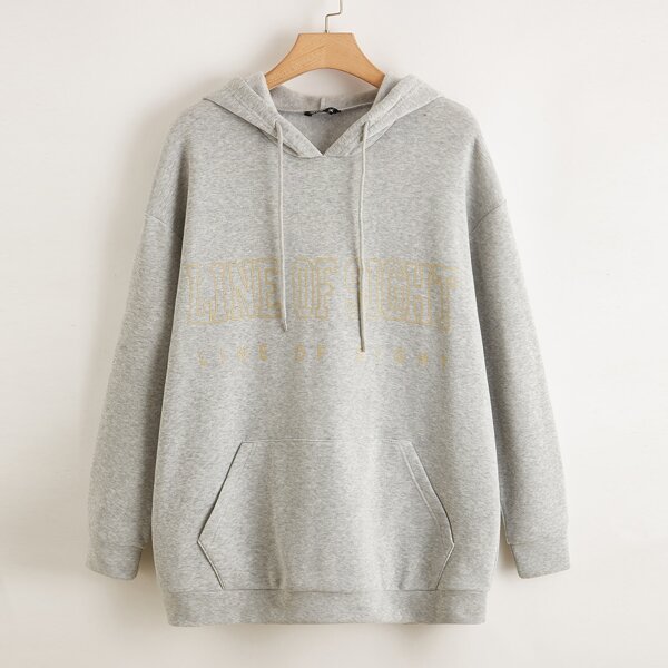 

Plus Letter Graphic Kangaroo Pocket Hoodie, Light grey