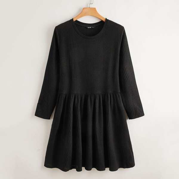 

Plus Waffle Knit Babydoll Dress, Black
