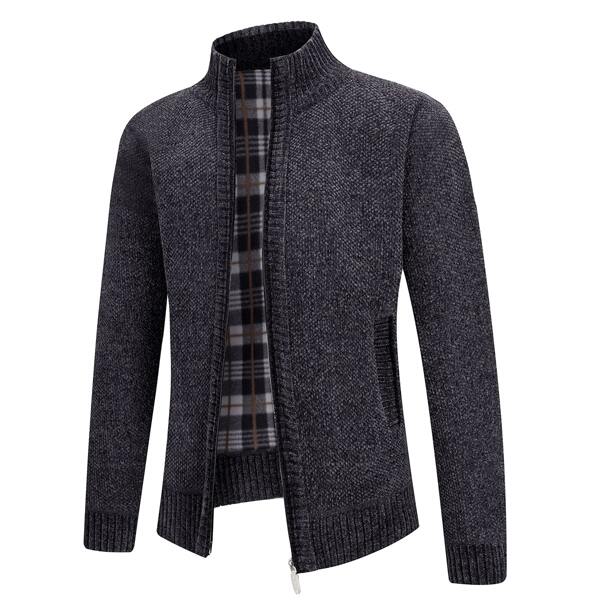 

Men Contrast Plaid Zip Up Cardigan, Dark grey