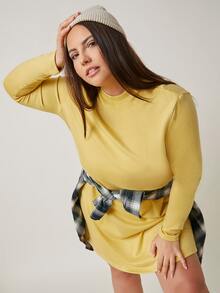 SHEIN BASICS Vestidos Tallas Grandes Liso Básico - Amarillo - Ver 4