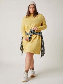 SHEIN BASICS Vestidos Tallas Grandes Liso Básico - Amarillo - Ver 3