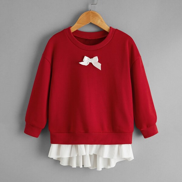 

Toddler Girls Contrast Hem Bow Front Sweatshirt, Burgundy