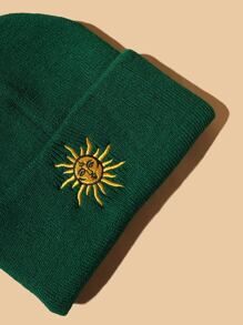 Sun Embroidery Beanie - Green - View 3