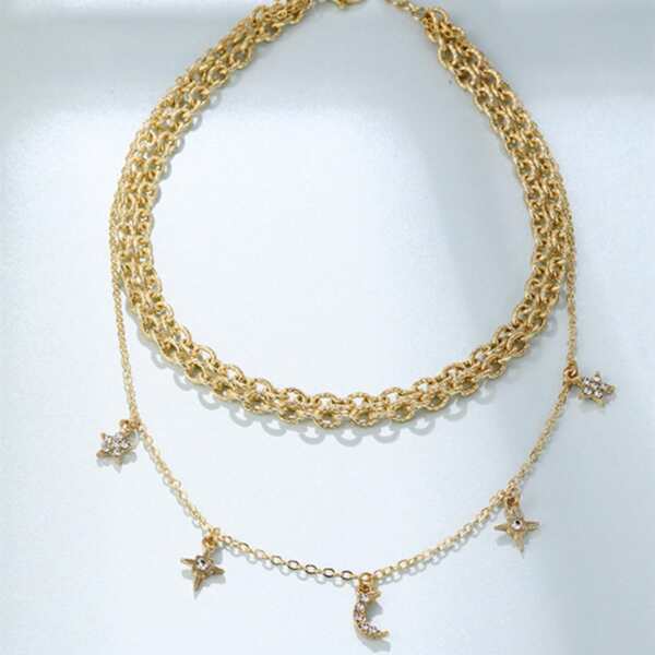 

Rhinestone Star Layered Necklace, Gold
