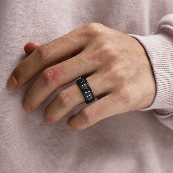 

Men Letter Graphic Ring, Black