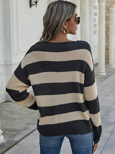 Drop Shoulder Color Block Sweater