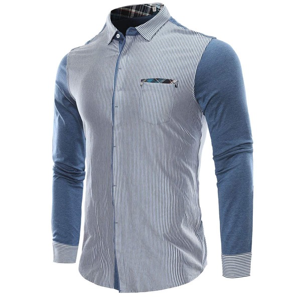 

Men Striped Button Through Shirt, Blue and white