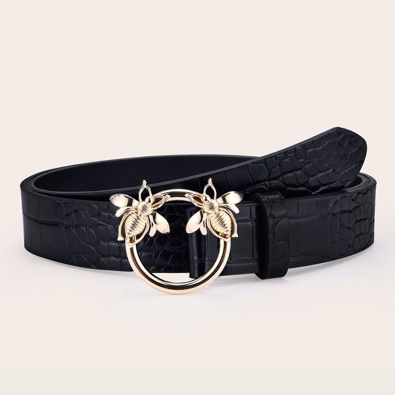 

Croc Embossed Bee Buckle Belt, Black