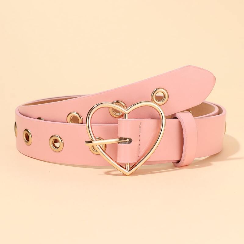 

Grommet Heart Buckle Belt, Pink