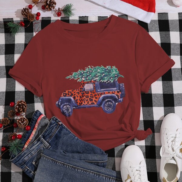 

Christmas Print Tee, Burgundy