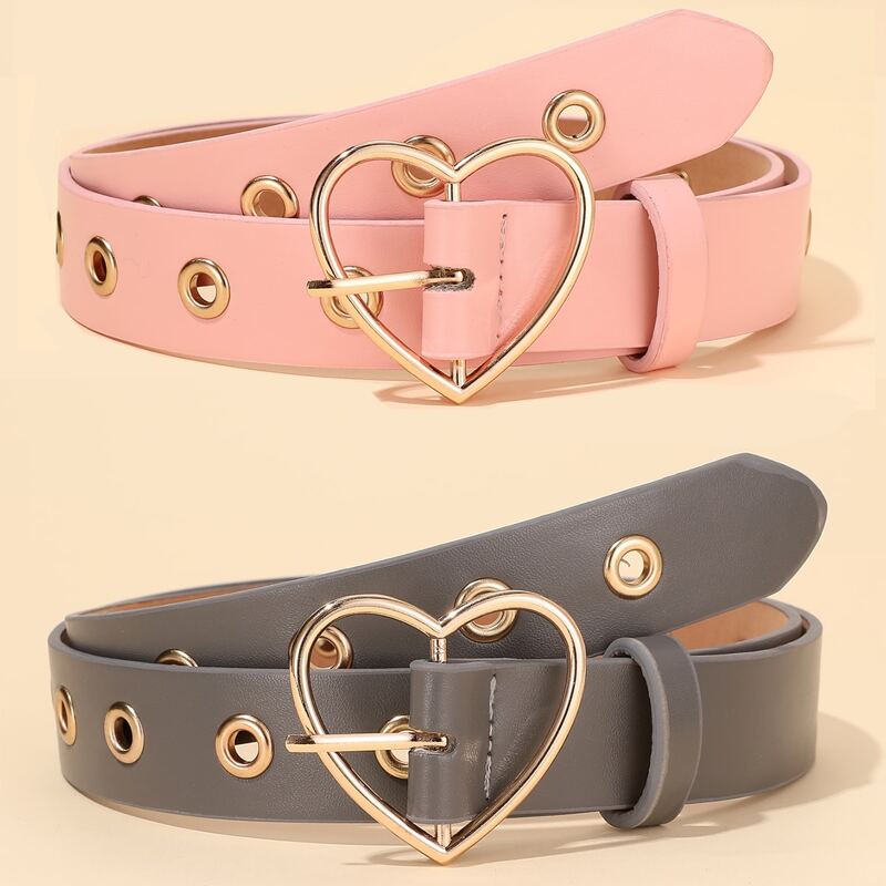 

2pcs Grommet Heart Buckle Belt, Multicolor