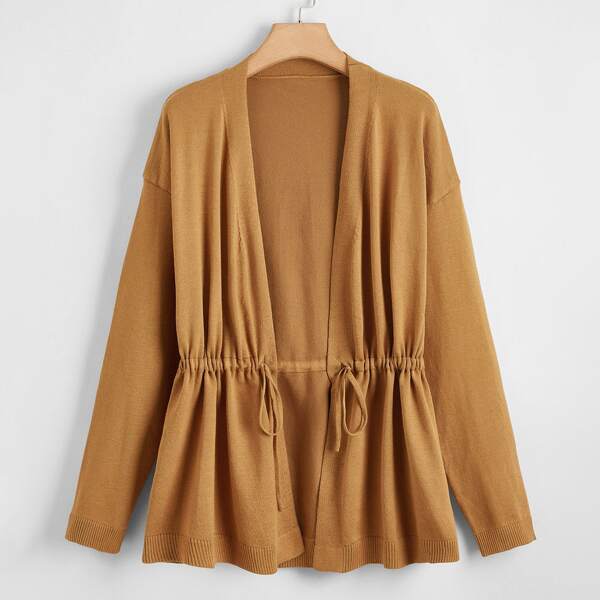 

Plus Drawstring Drop Shoulder Cardigan, Brown