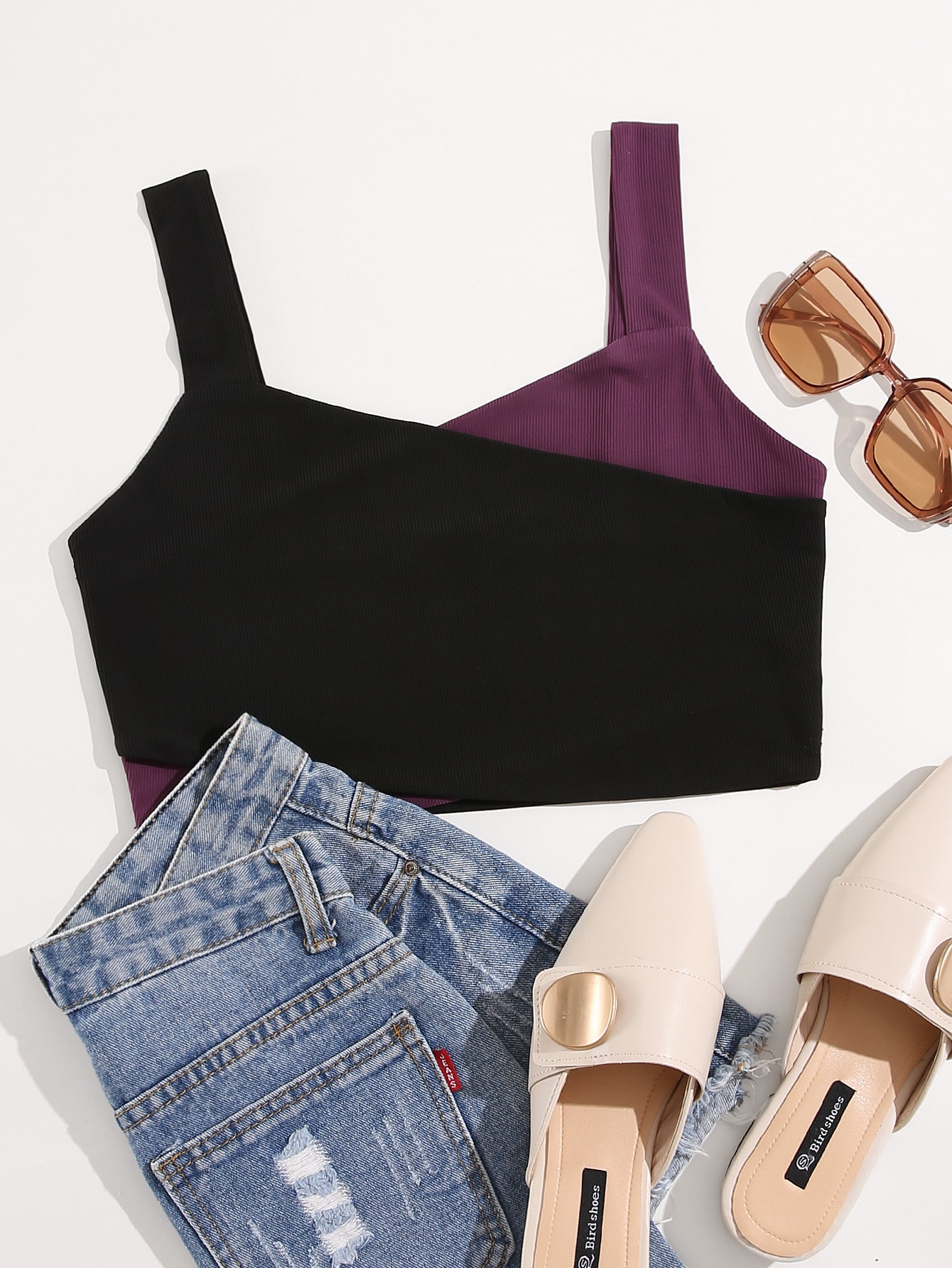 Colorblock Crop Rib-knit Tank Top thumbnail