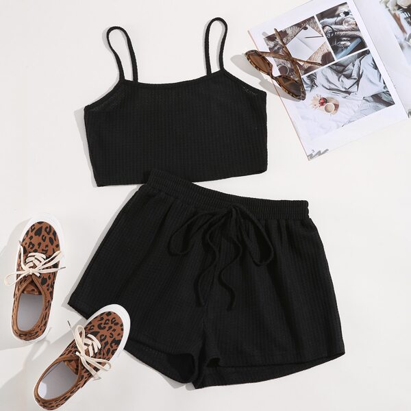 

Solid Crop Cami Top & Shorts, Black