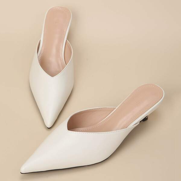 

Point Toe Kitten Heeled Mules, White