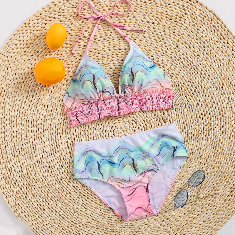 

Graphic Smocked Detail Bikini Swimsuit, Multicolor
