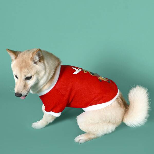 

Christmas Deer Print Dog Sweatshirt, Red