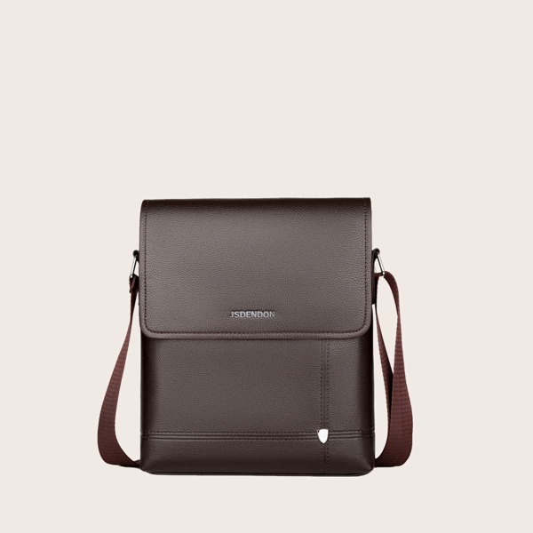 

Men Letter Graphic Flap Crossbody Bag, Brown