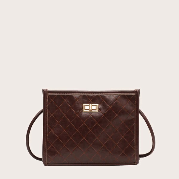 

Quilted Turn-lock Crossbody Bag, Coffee brown