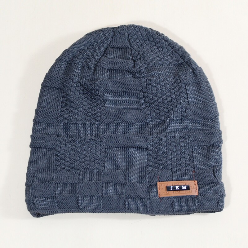 

Guys PU Leather Label Patch Beanie, Grey
