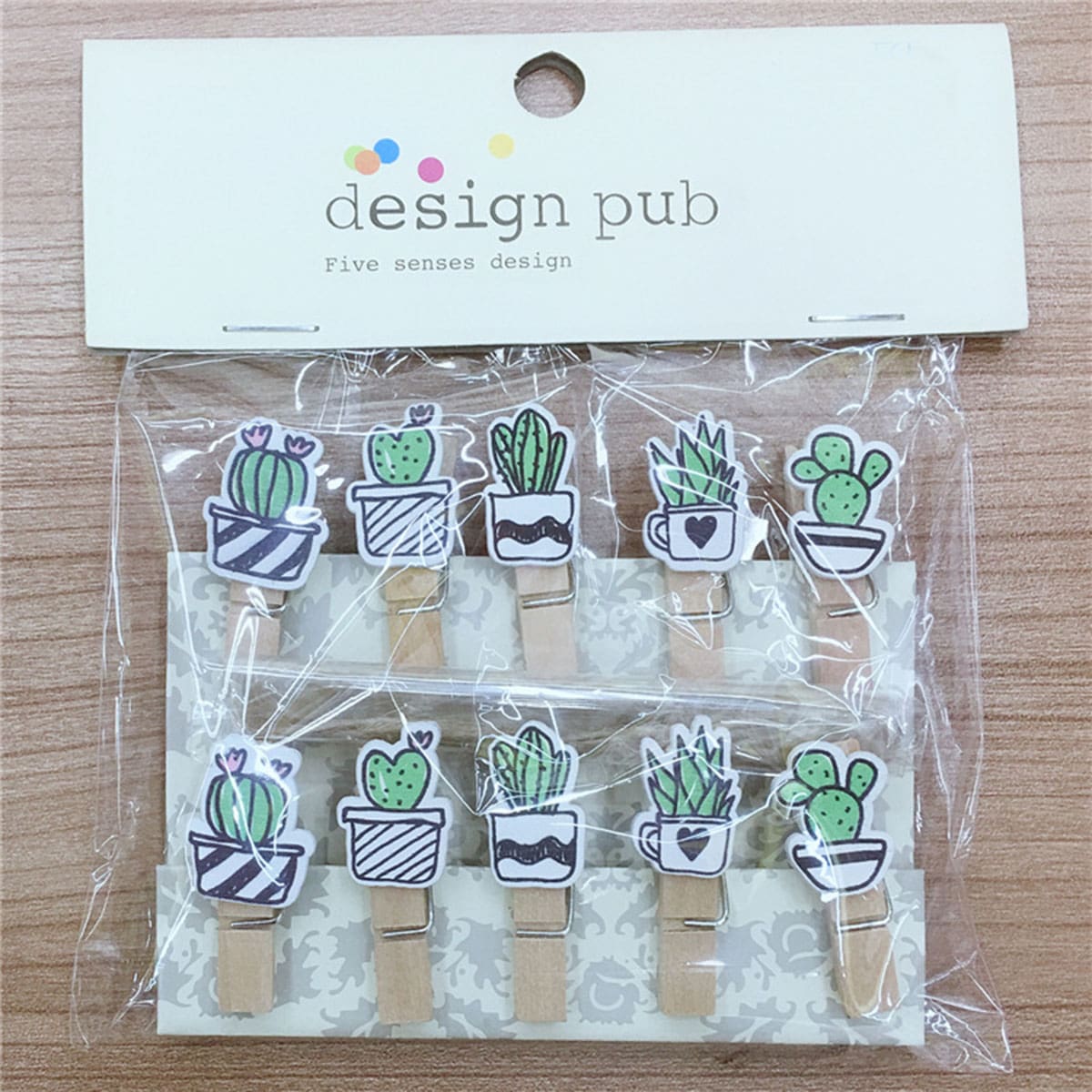 

10pcs Cactus Design Photo Clip With 1.4M Rope, Multicolor