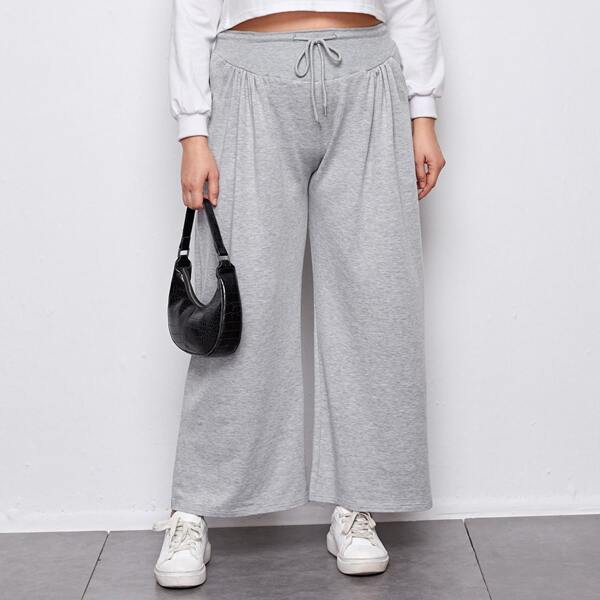 

Plus Drawstring Waist Wide Leg Pants, Light grey