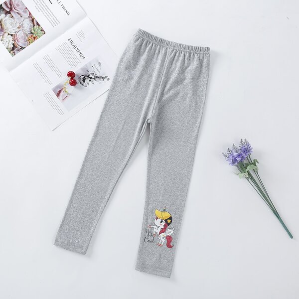 

Girls Cartoon Graphic High Waist Leggings, Grey