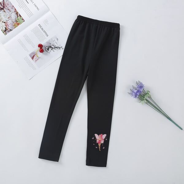 

Girls Cartoon Graphic High Waist Leggings, Black