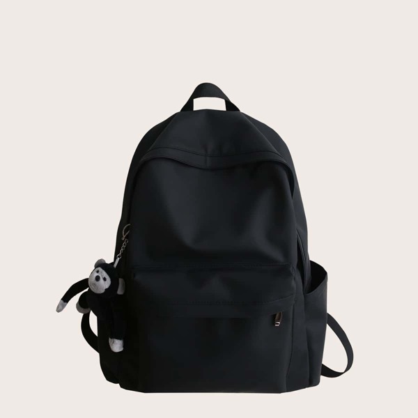

Men Minimalist School Bag With Bag Charm, Black