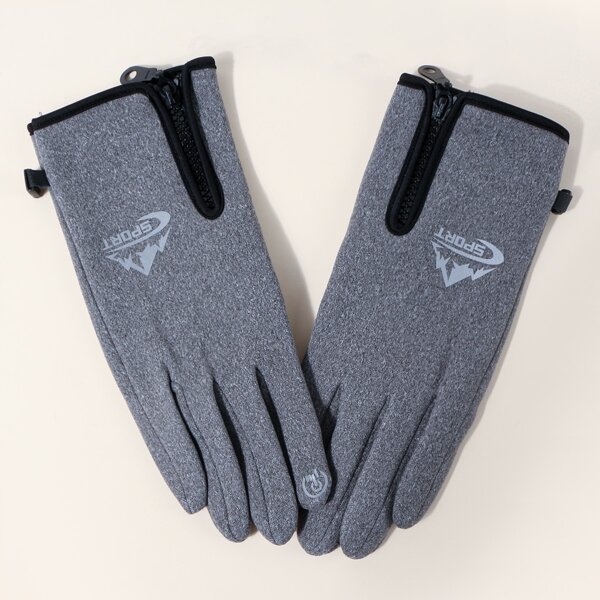 

Men Letter Graphic Gloves, Grey