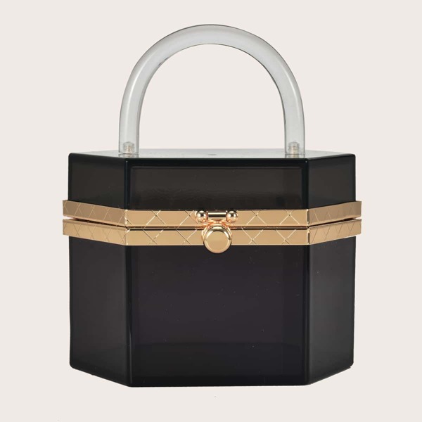 

Mini Clear Chain Box Bag, Black