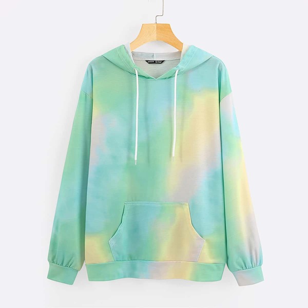 

Plus Tie Dye Kangaroo Pocket Drawstring Hoodie, Multicolor