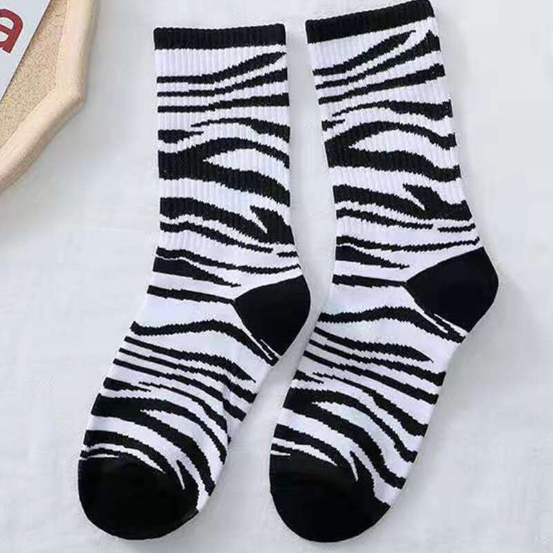 Zebra Striped Crew Socks, Black and white