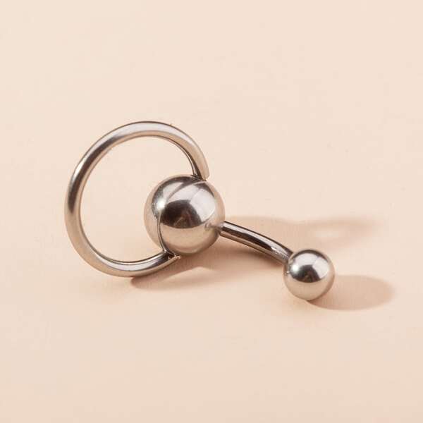 

1pc Men Stainless Steel Belly Bar, Silver