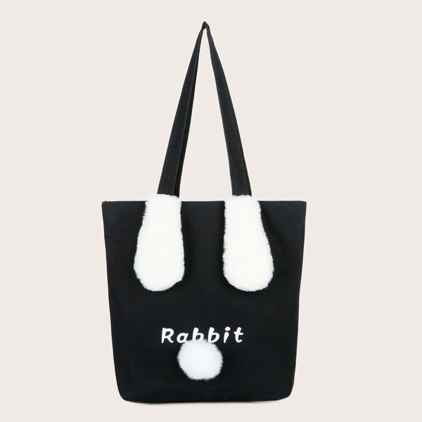 

Rabbit Design Canvas Tote Bag, Black