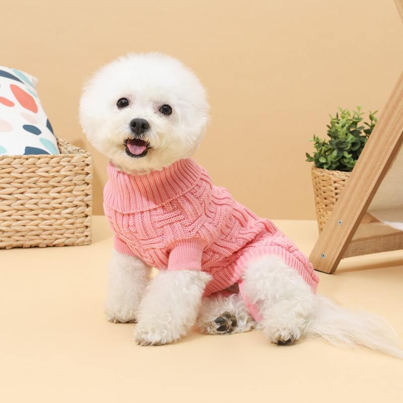 

Solid Knit Turtleneck Dog Sweater, Pink
