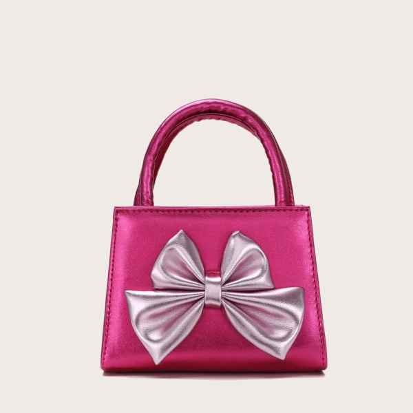 

Girls Metallic Bow Decor Satchel Bag, Hot pink