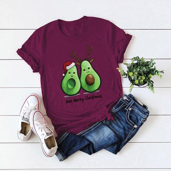 

Christmas Avocado And Slogan Graphic Tee, Purple