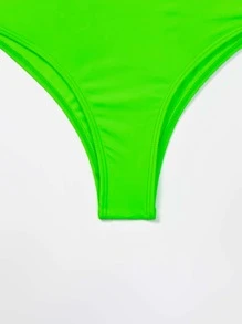Neon Green Cut-Out Bandeau One Piece Swimsuit, For Summer Beach Vacation - Green - View 5