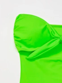 Neon Green Cut-Out Bandeau One Piece Swimsuit, For Summer Beach Vacation - Green - View 6
