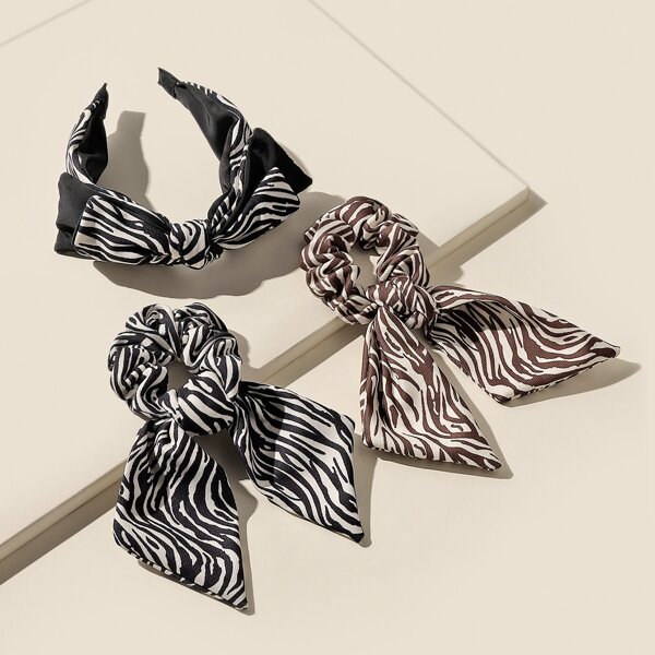 

2pcs Zebra Stripe Pattern Scrunchie & 1pc Hair Hoop, Multicolor
