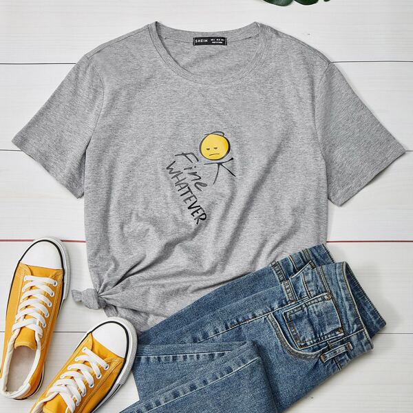 

Letter & Cartoon Graphic Tee, Grey