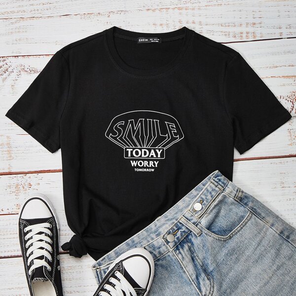 

Letter & Geo Graphic Tee, Black