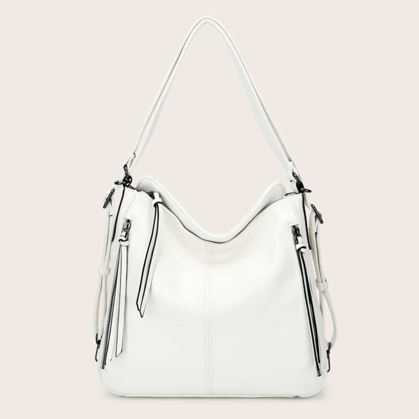 

Zip Front Shoulder Bag, White