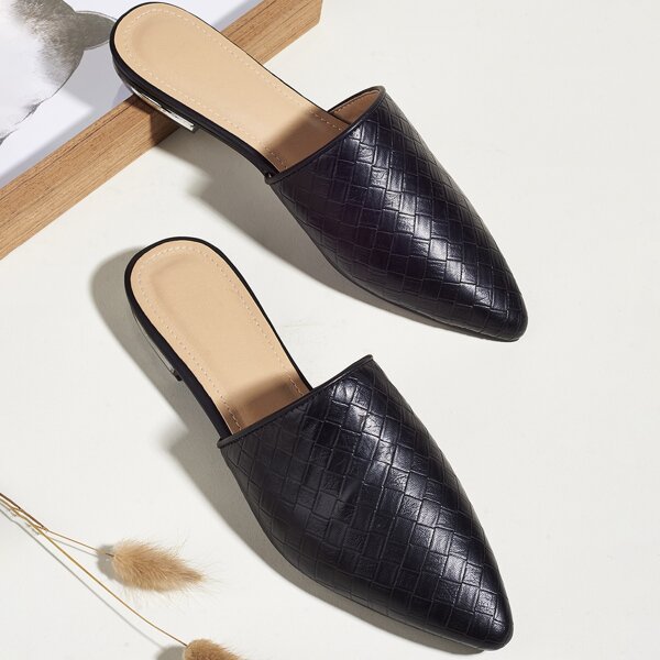 

Woven Pattern Flat Mules, Black