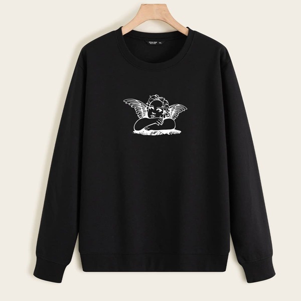 

Plus Angel Print Thermal Sweatshirt, Black