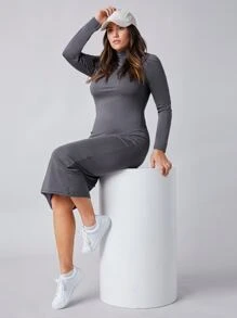 SHEIN BASICS Plus High Neck Bodycon Dress - Dark Grey - View 3