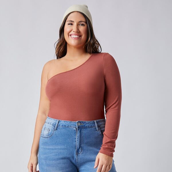 

Plus One Shoulder Solid Tee, Redwood